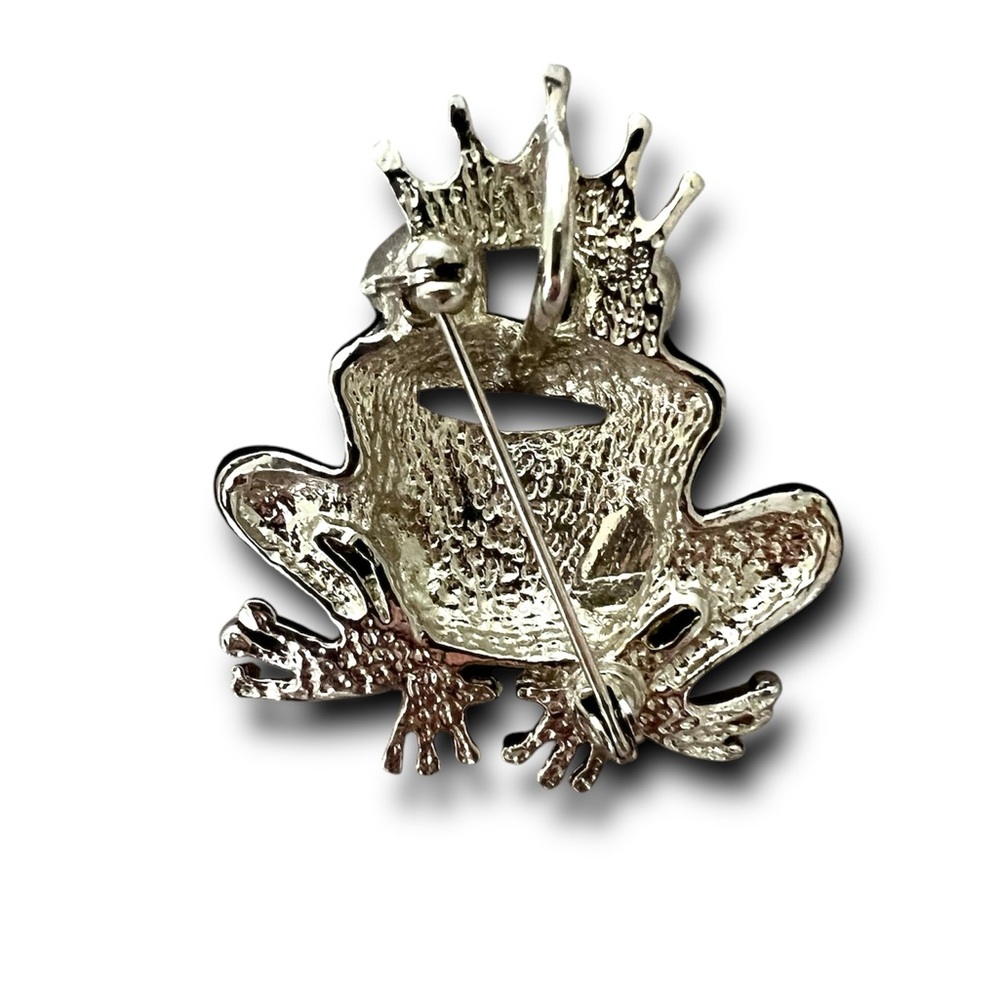 Crystal Rhinestone Frog Prince Brooch - Picture 3 of 3